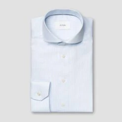 Light Blue Bengal Striped Cotton Lyocell Slim Fit Shirt - ETON