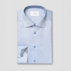 Blue Solid Geometric Effect Signature Twill Contemporary Fit Shirt - ETON