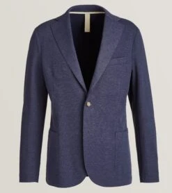 Navy Blue Cotton Stretch Contemporary Sport Jacket - ELEVENTY