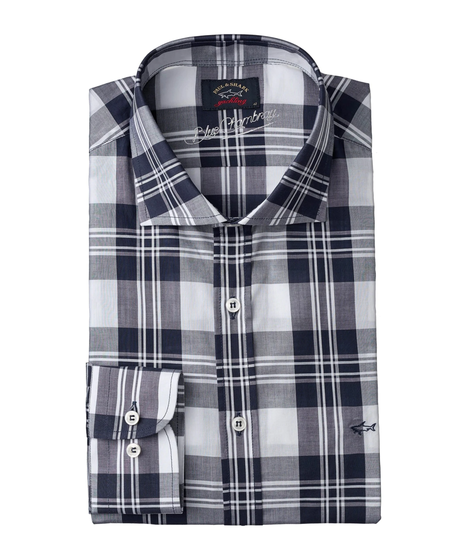 Paul&Shark Blue Plaid Cotton Twill Sport Shirt - Paul & Shark 3 Paul&Shark Blue Plaid Cotton Twill Sport Shirt - Paul & Shark