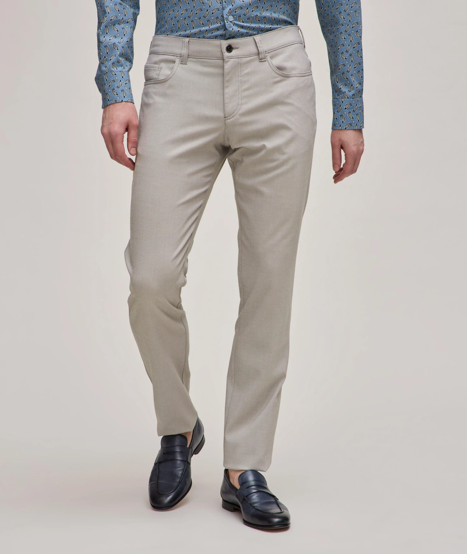 Two-Tone Beige Ceramica Pipe Five Pocket Pants - ALBERTO 3 Two-Tone Beige Ceramica Pipe Five Pocket Pants - ALBERTO