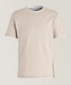Beige Double-Collared Crew Neck Cotton T-Shirt - ELEVENTY PLATINUM