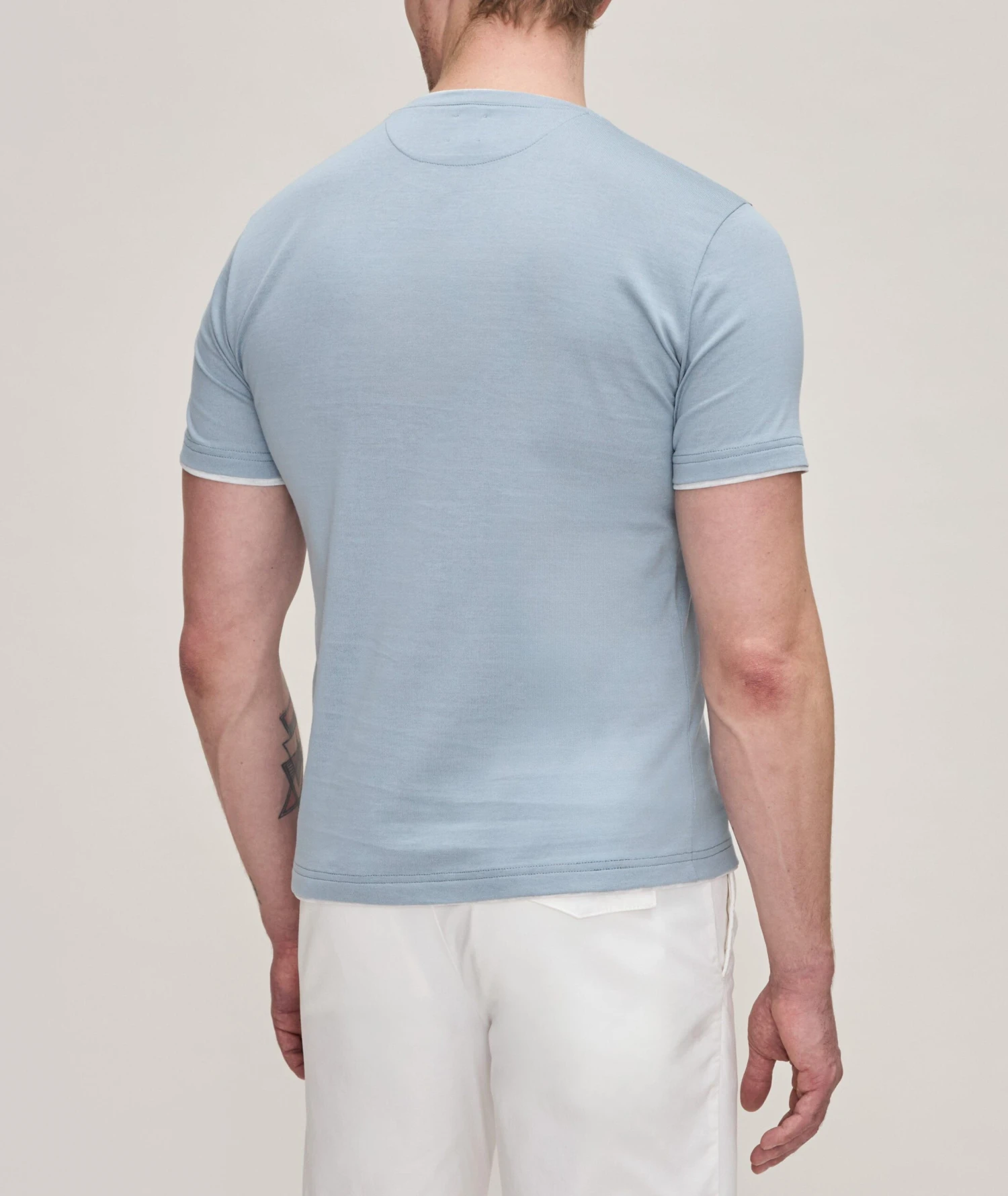 Light Blue Double-Collared Crew Neck Cotton T-Shirt - ELEVENTY PLATINUM 5 Light Blue Double-Collared Crew Neck Cotton T-Shirt - ELEVENTY PLATINUM - Image 3