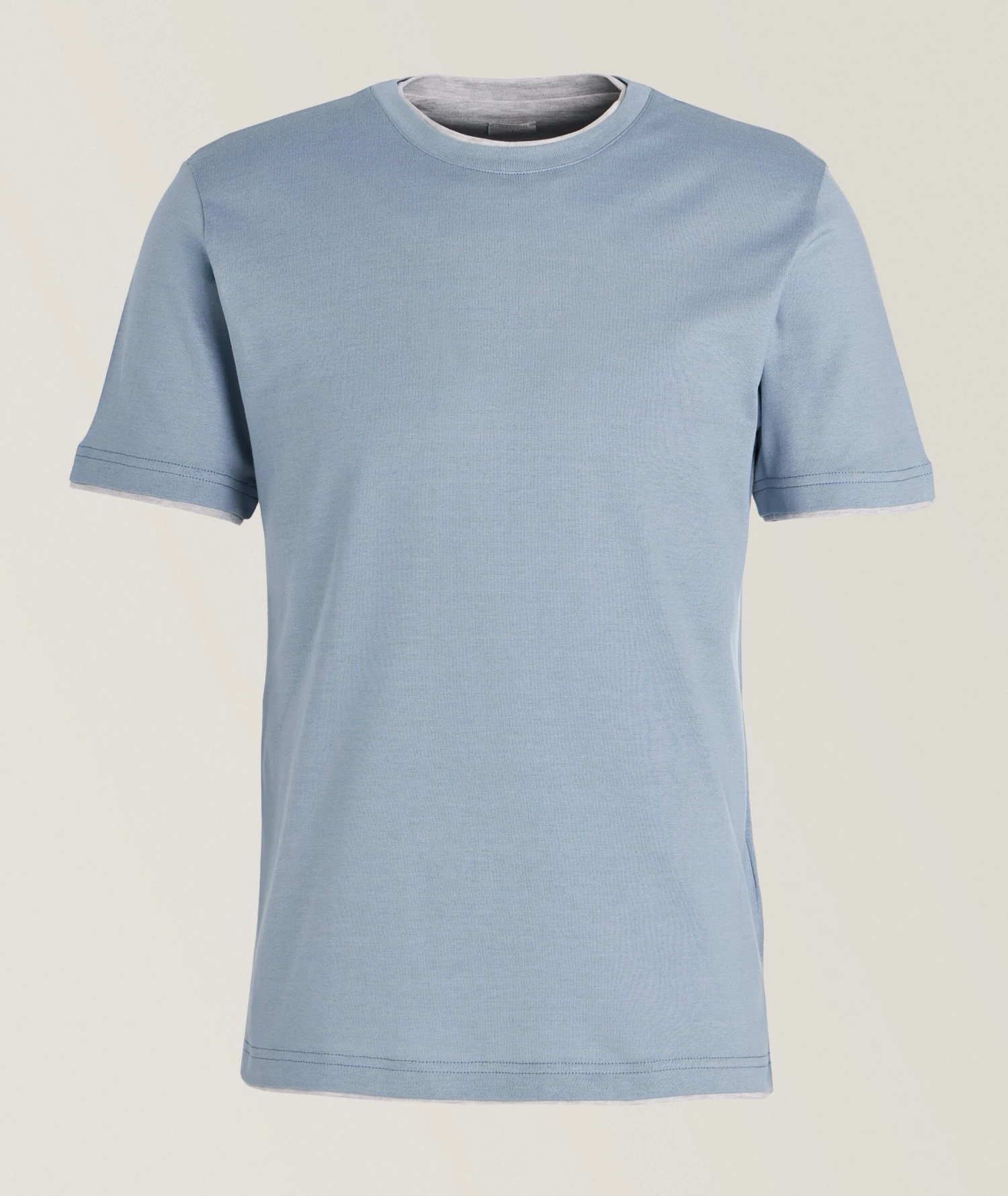 Light Blue Double-Collared Crew Neck Cotton T-Shirt - ELEVENTY PLATINUM 4 Light Blue Double-Collared Crew Neck Cotton T-Shirt - ELEVENTY PLATINUM - Image 2