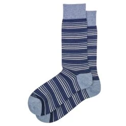 Navy Simple Stripe Pima Cotton Mid-Calf Socks - Marcoliani