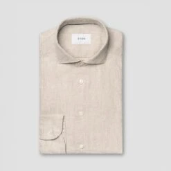 Beige Solid Linen Twill Slim Fit Casual Shirt - ETON