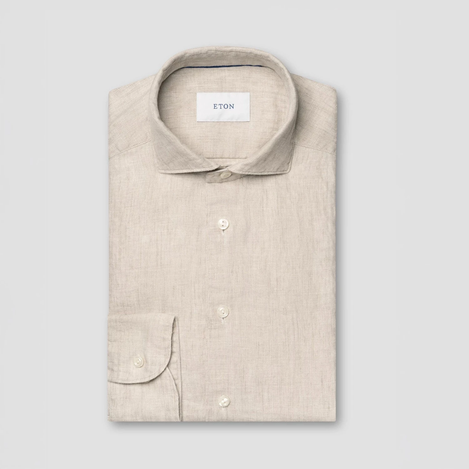 Beige Solid Linen Twill Slim Fit Casual Shirt - ETON 3 Beige Solid Linen Twill Slim Fit Casual Shirt - ETON