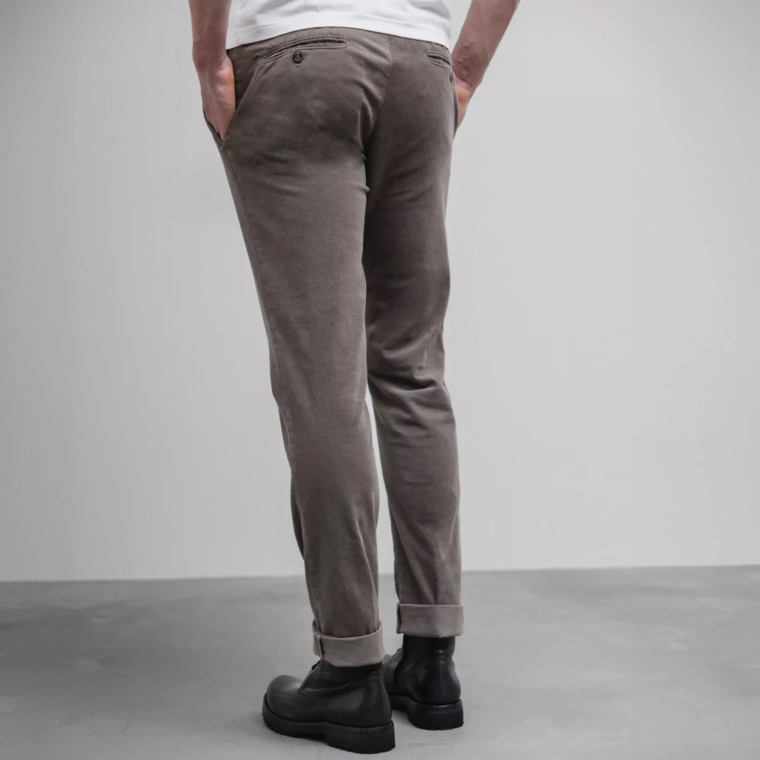 Taupe Baby Cord Slim Fit Stretch Chino - Mason's 5 Taupe Baby Cord Slim Fit Stretch Chino - Mason's - Image 3