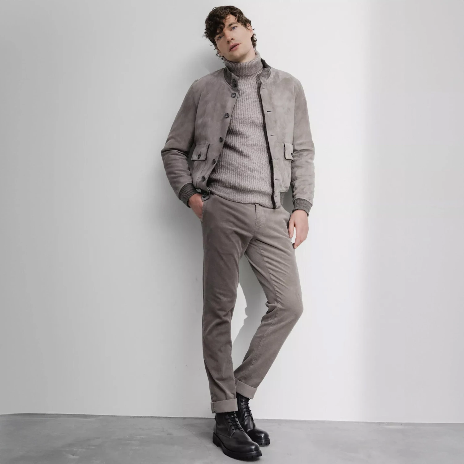 Taupe Baby Cord Slim Fit Stretch Chino - Mason's 4 Taupe Baby Cord Slim Fit Stretch Chino - Mason's - Image 2