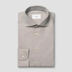 Beige Solid Fine Twill Slim Fit Shirt - ETON