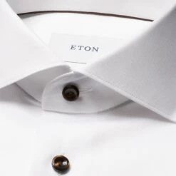 White Solid Signature Twill Slim Fit Shirt W/ Brown Buttons - ETON 8 White Solid Signature Twill Slim Fit Shirt W/ Brown Buttons - ETON -ETON Store 21207 0afed15f56 product 10001407300 tshco 1 original