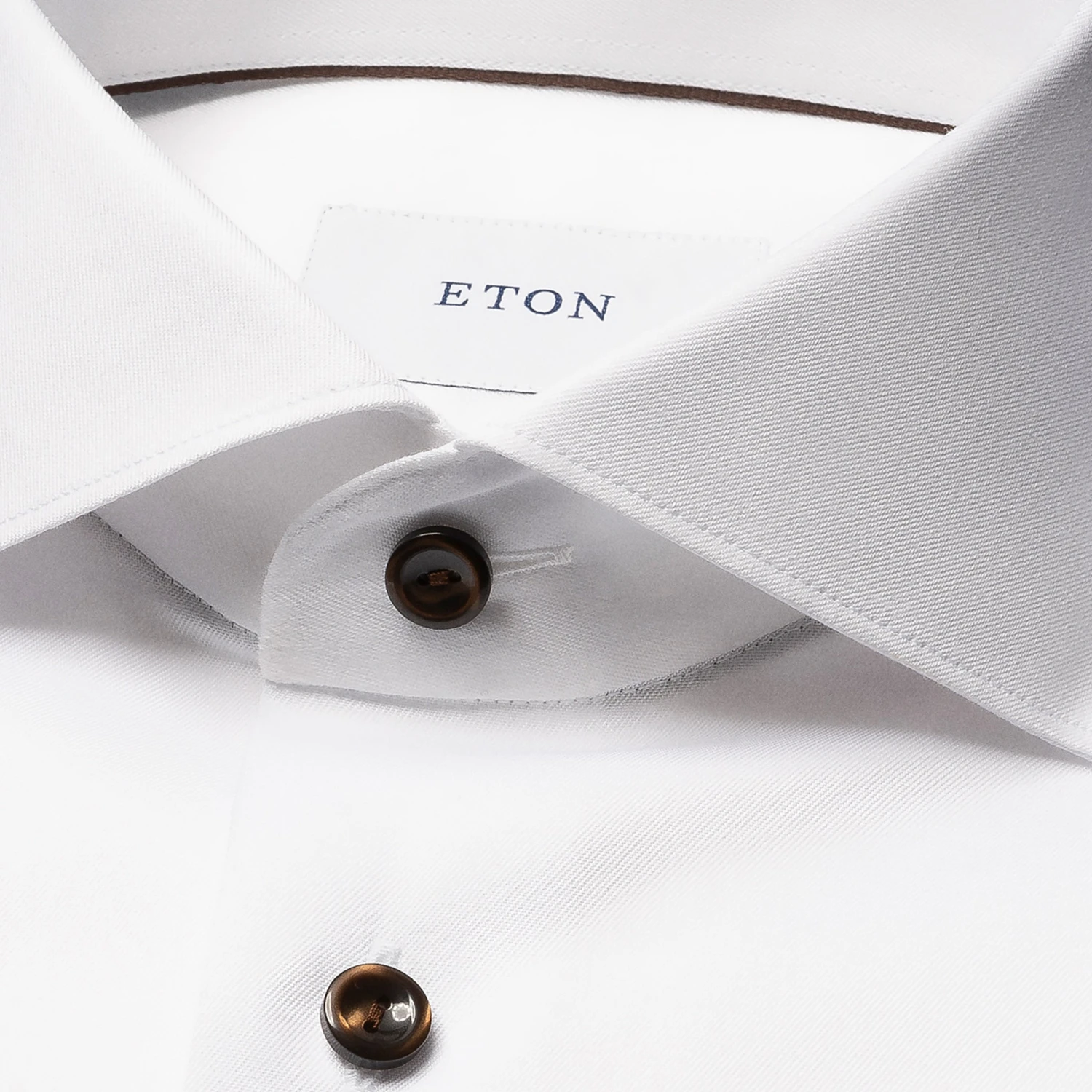 White Solid Signature Twill Slim Fit Shirt W/ Brown Buttons - ETON 5 White Solid Signature Twill Slim Fit Shirt W/ Brown Buttons - ETON - Image 3