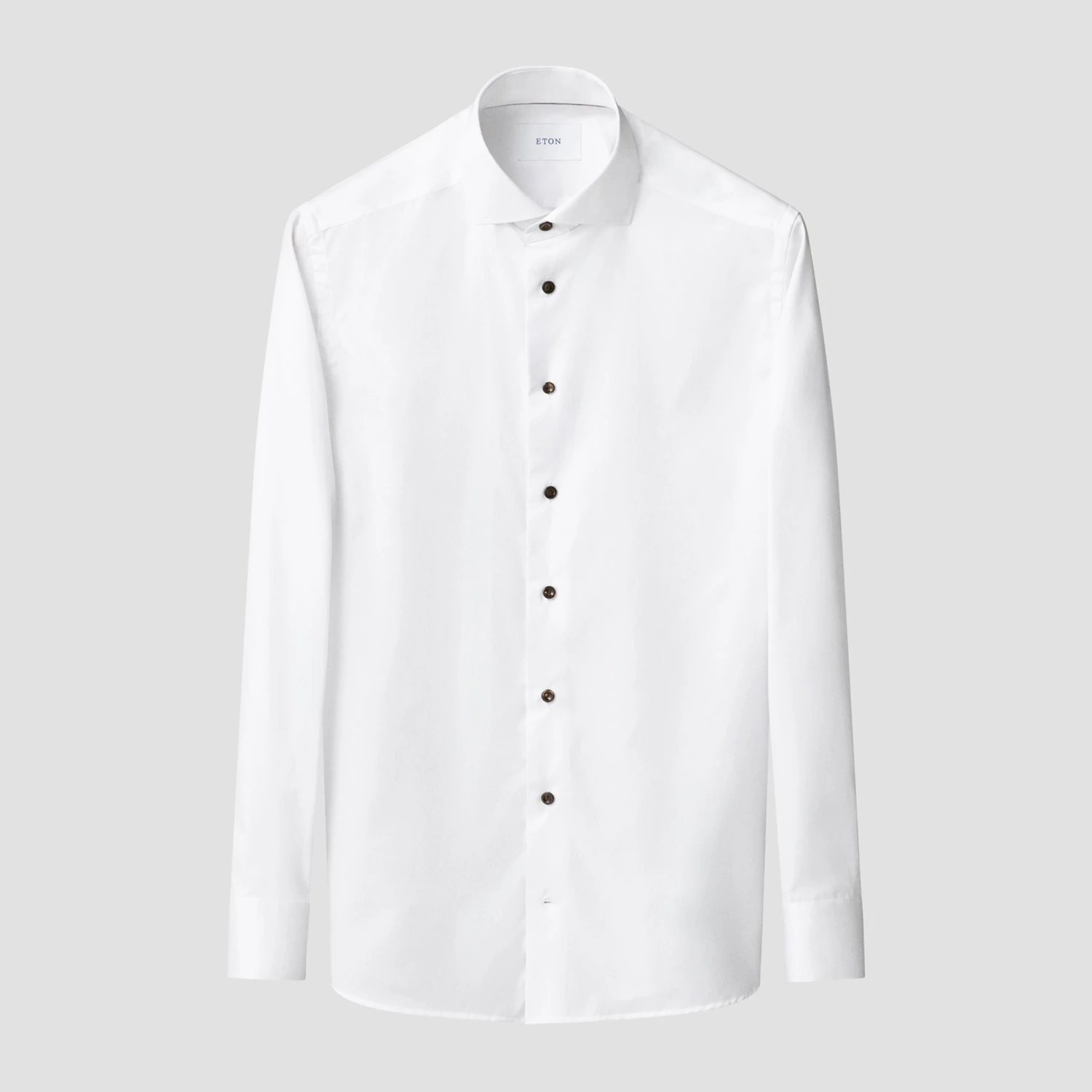 White Solid Signature Twill Slim Fit Shirt W/ Brown Buttons - ETON 4 White Solid Signature Twill Slim Fit Shirt W/ Brown Buttons - ETON - Image 2