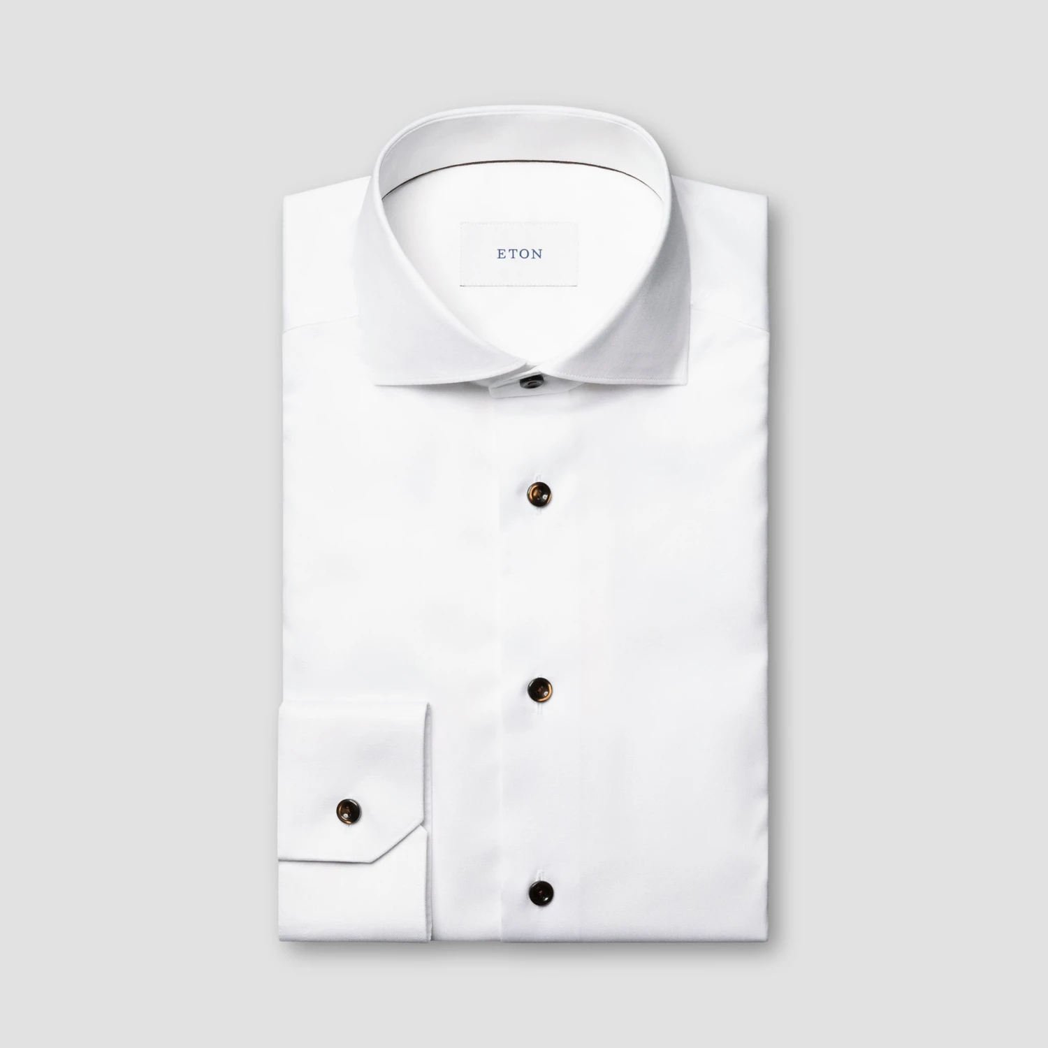 White Solid Signature Twill Slim Fit Shirt W/ Brown Buttons - ETON 3 White Solid Signature Twill Slim Fit Shirt W/ Brown Buttons - ETON
