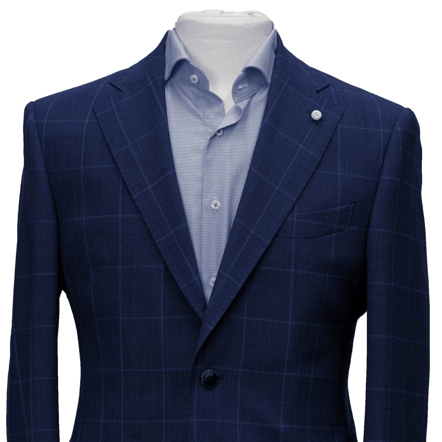 Blue Check Contemporary Fit Suit - Luigi Bianchi Mantova 6 Blue Check Contemporary Fit Suit - Luigi Bianchi Mantova - Image 4