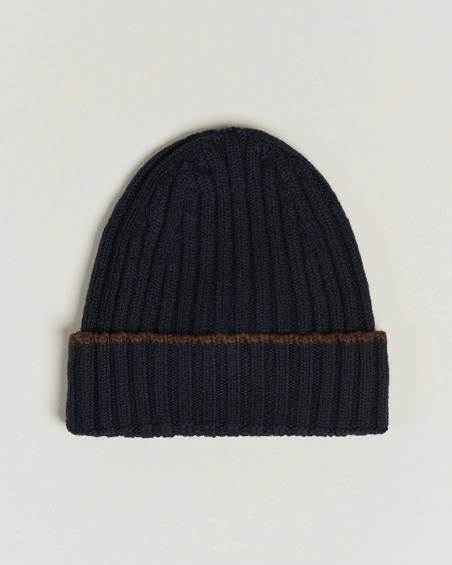 Navy Ribbed Cashmere & Cotton Hat - Stenströms 4 Navy Ribbed Cashmere & Cotton Hat - Stenströms - Image 2