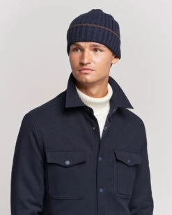 Navy Ribbed Cashmere & Cotton Hat - Stenströms
