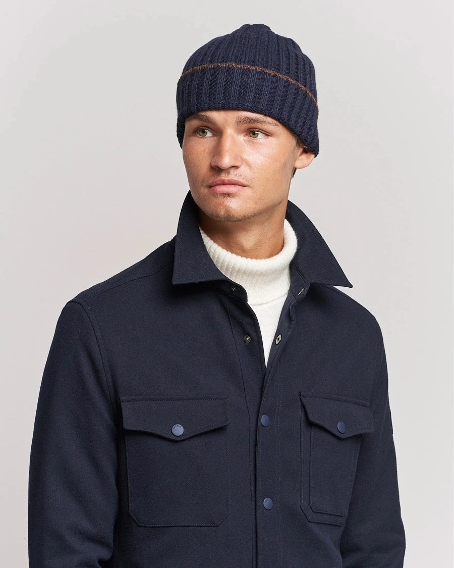 Navy Ribbed Cashmere & Cotton Hat - Stenströms 3 Navy Ribbed Cashmere & Cotton Hat - Stenströms
