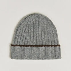 Grey Ribbed Cashmere & Cotton Hat - Stenströms