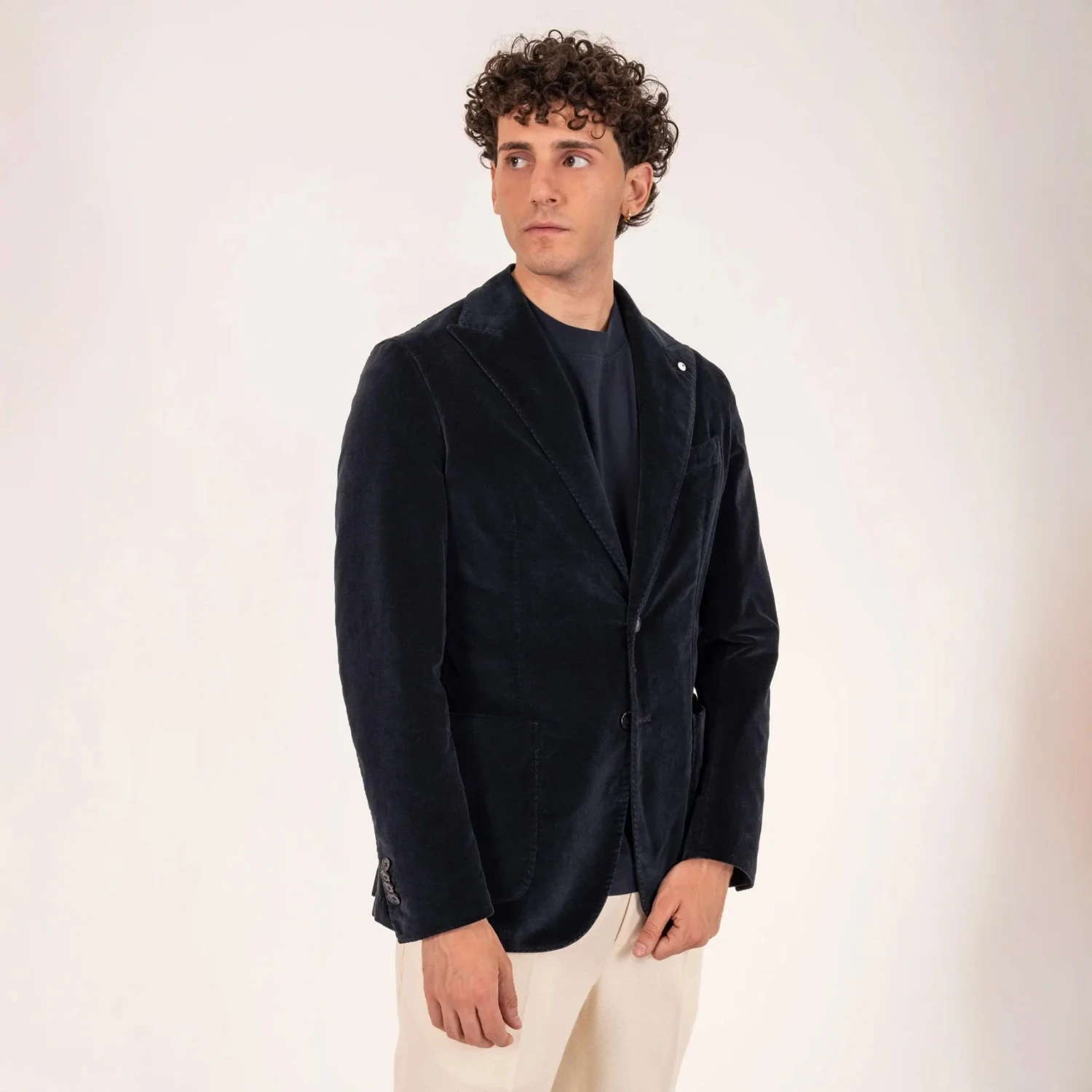 Navy Blue Cotton-Lyocell Velvet Contemporary Sport Jacket - L.B.M. 1911 3 Navy Blue Cotton-Lyocell Velvet Contemporary Sport Jacket - L.B.M. 1911