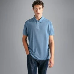 Paul&Shark Denim Blue Garment Dyed Short Sleeve Cotton Polo Shirt - PAUL & SHARK
