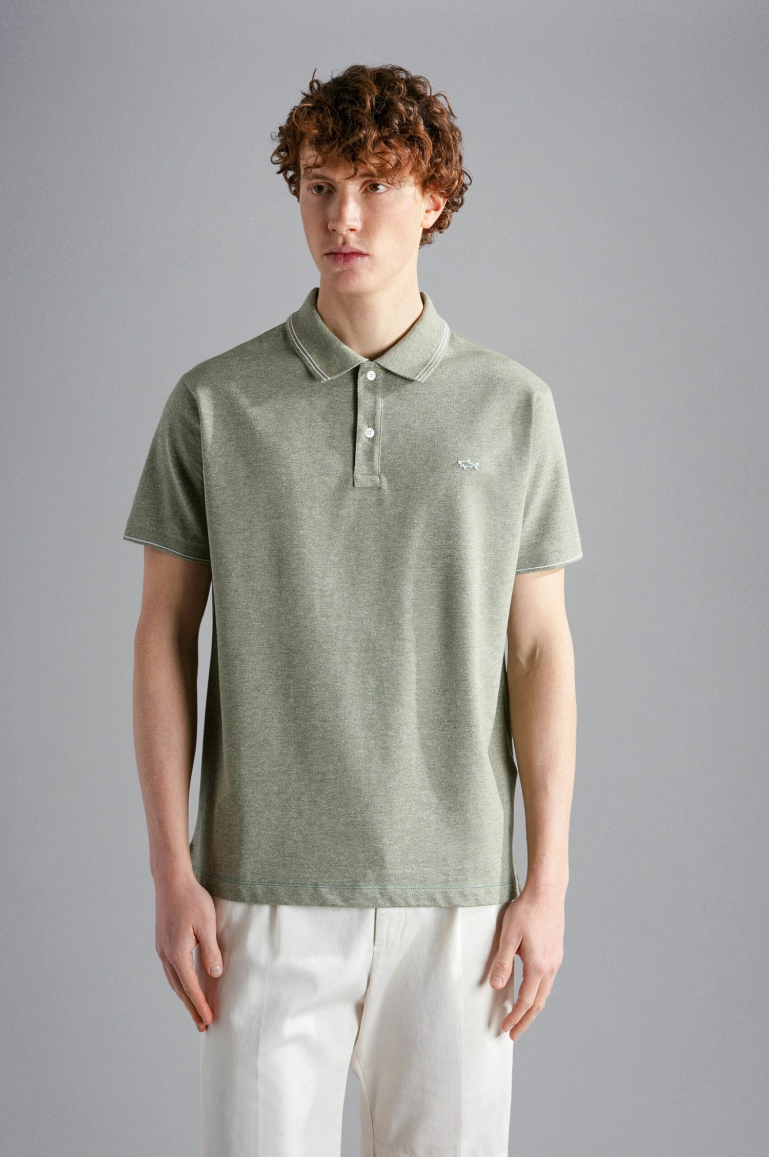 Paul&Shark Sage Green Melange Cotton Polo Shirt - PAUL & SHARK 9 Paul&Shark Sage Green Melange Cotton Polo Shirt - PAUL & SHARK - Image 7