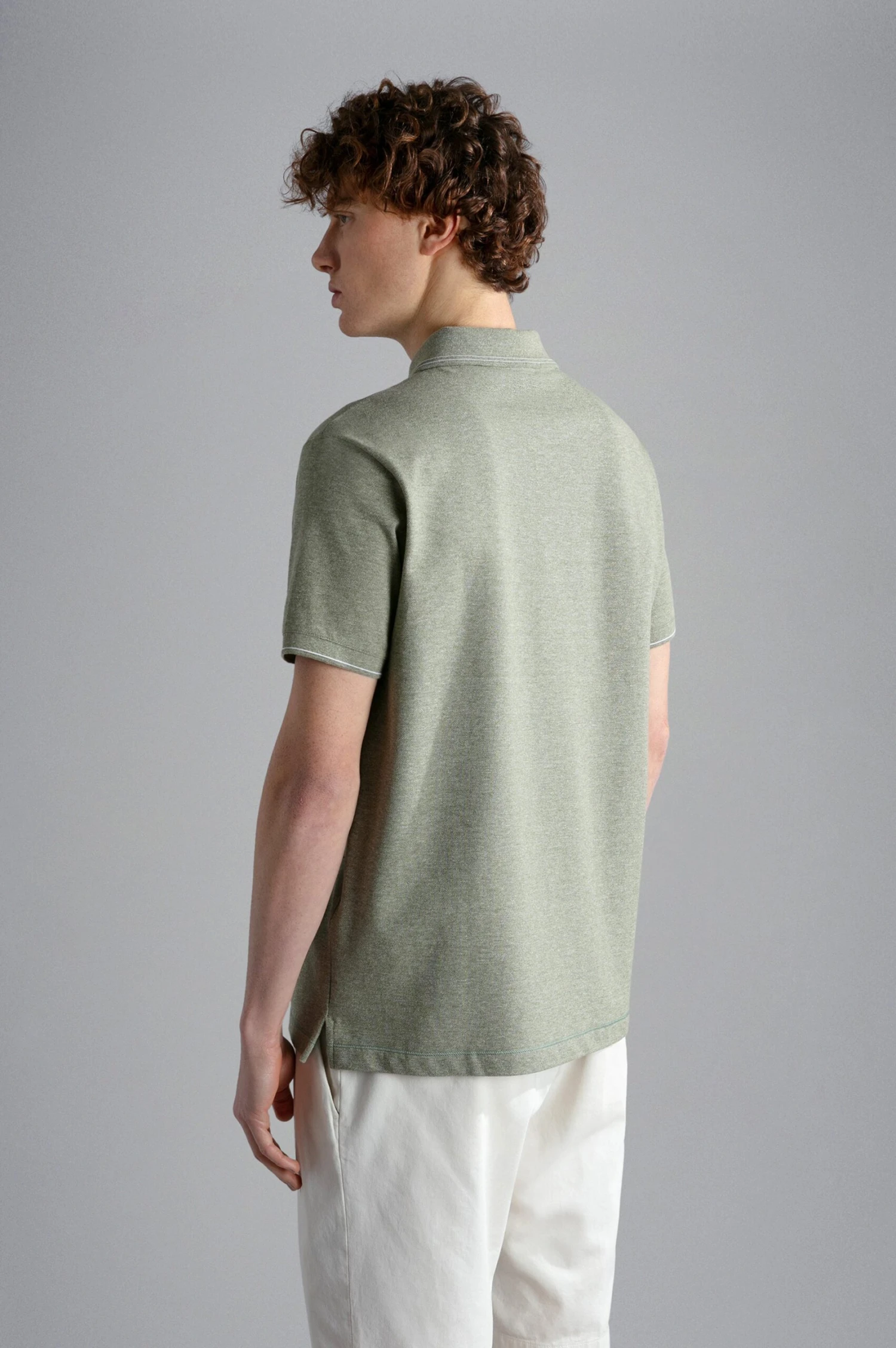 Paul&Shark Sage Green Melange Cotton Polo Shirt - PAUL & SHARK 7 Paul&Shark Sage Green Melange Cotton Polo Shirt - PAUL & SHARK - Image 5