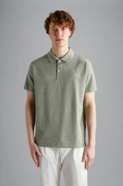 Paul&Shark Sage Green Melange Cotton Polo Shirt - PAUL & SHARK 13 Paul&Shark Sage Green Melange Cotton Polo Shirt - PAUL & SHARK -ETON Store 24411229 269 af