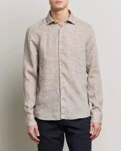 Beige Linen Fitted Body Shirt - Stenströms