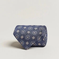 Navy Patterned Silk Tie - Stenströms