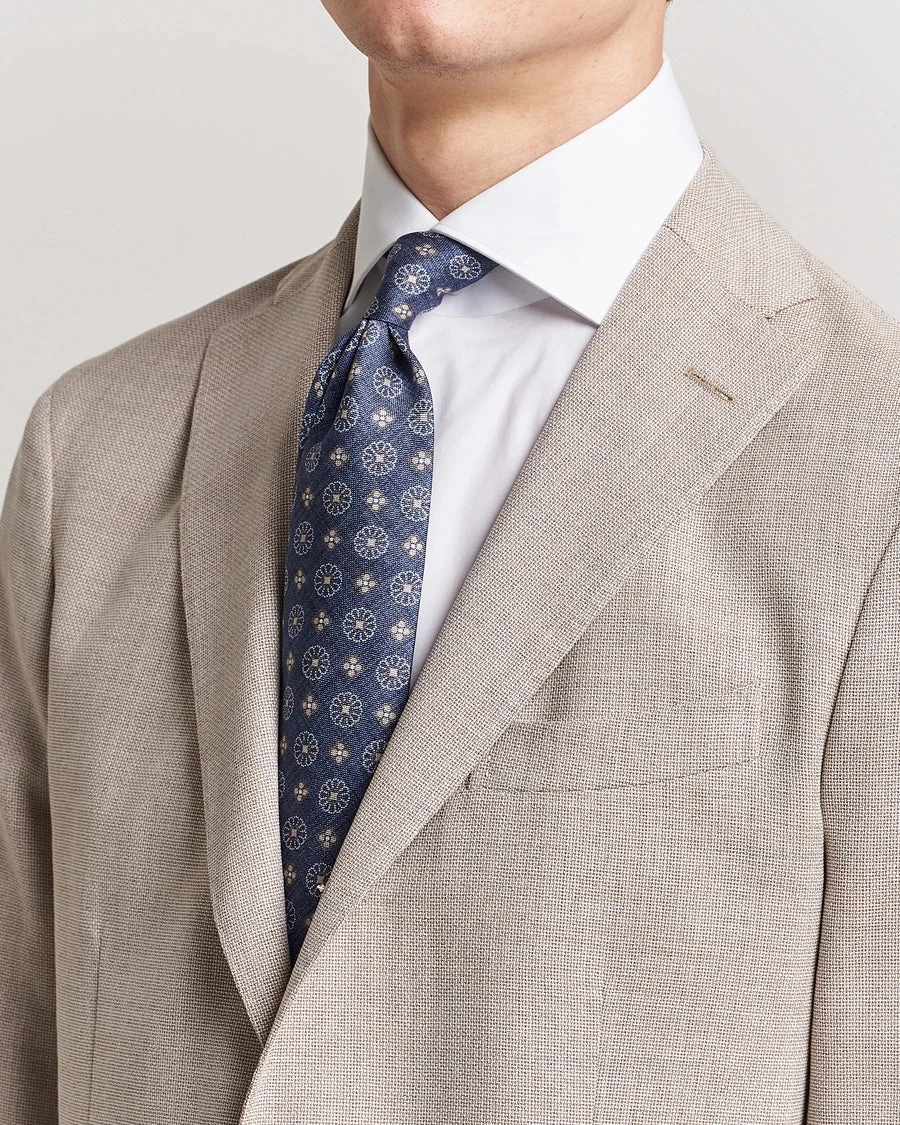 Navy Patterned Silk Tie - Stenströms 4 Navy Patterned Silk Tie - Stenströms - Image 2