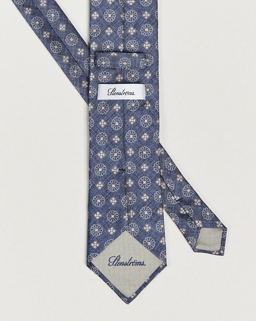 Navy Patterned Silk Tie - Stenströms 9 Navy Patterned Silk Tie - Stenströms - Image 7