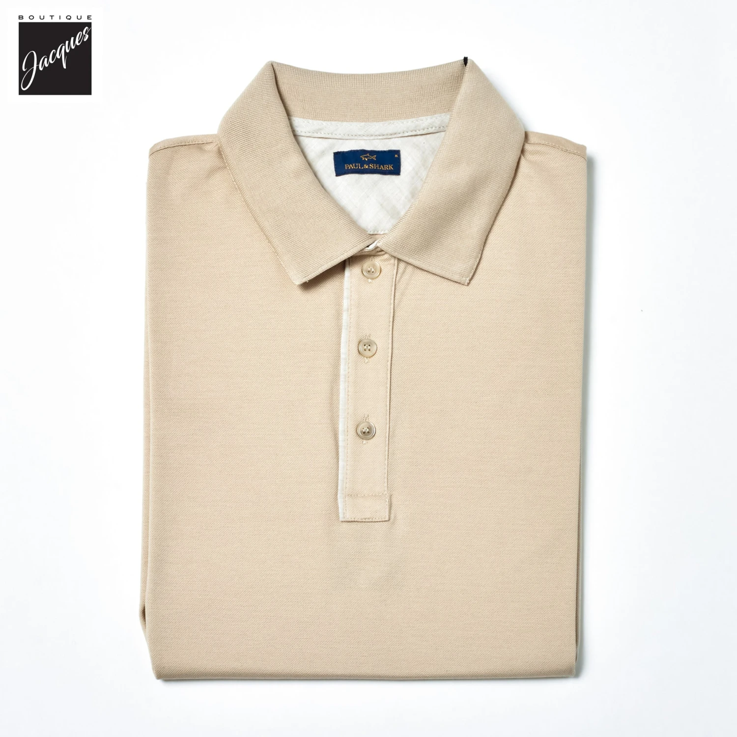 Paul&Shark Beige Shark Tag Piqué Cotton Polo With Linen Trims - Paul & Shark 7 Paul&Shark Beige Shark Tag Piqué Cotton Polo With Linen Trims - Paul & Shark - Image 5