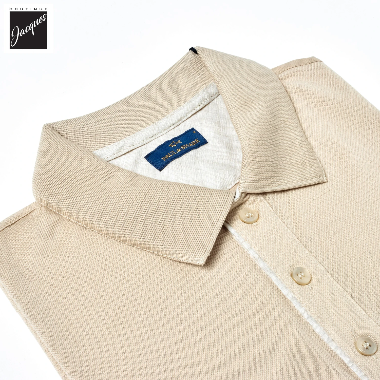 Paul&Shark Beige Shark Tag Piqué Cotton Polo With Linen Trims - Paul & Shark 9 Paul&Shark Beige Shark Tag Piqué Cotton Polo With Linen Trims - Paul & Shark - Image 7