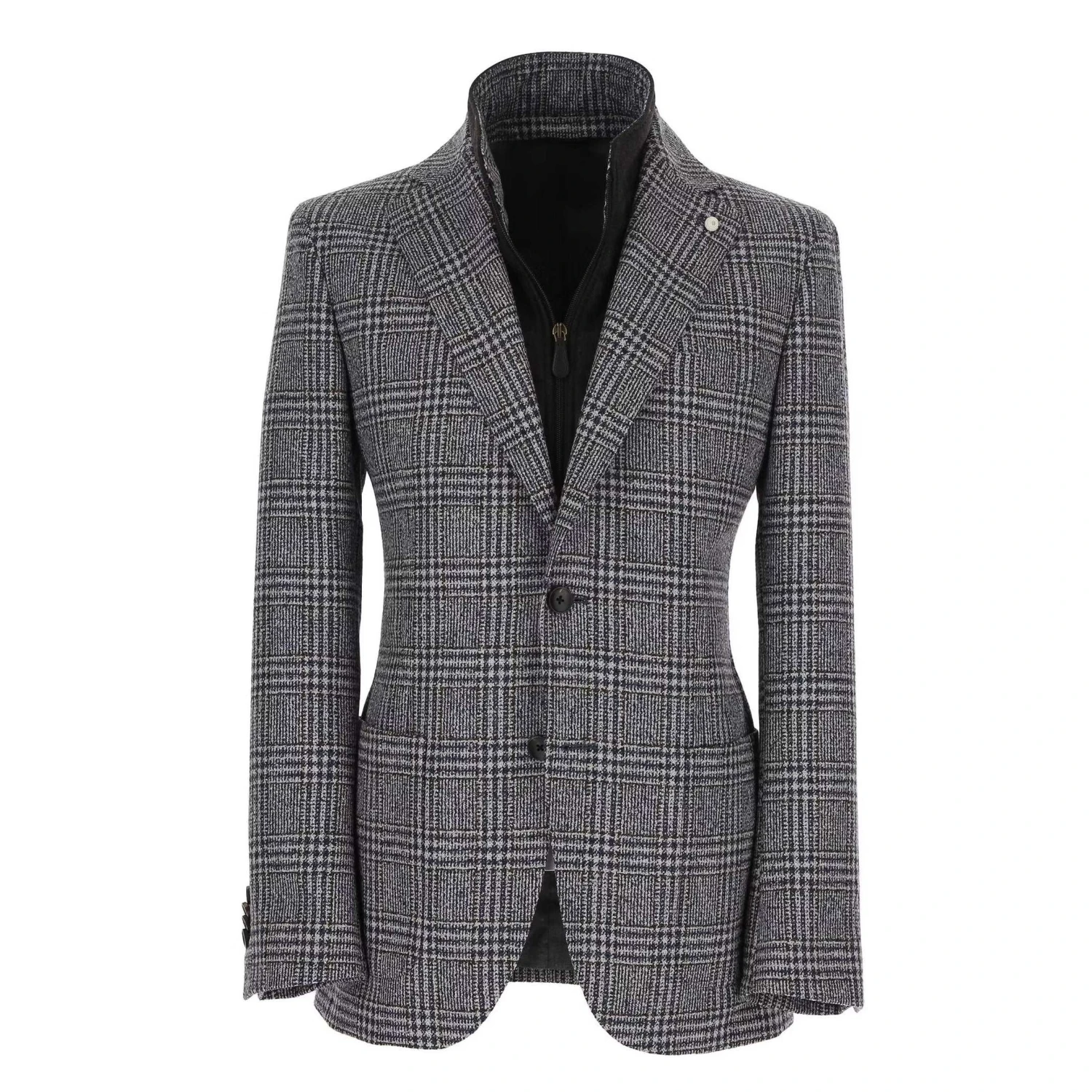 Blue & Brown Prince-of-Wales Wool Hybrid Sport Jacket With Bib - Luigi Bianchi 9 Blue & Brown Prince-of-Wales Wool Hybrid Sport Jacket With Bib - Luigi Bianchi - Image 7