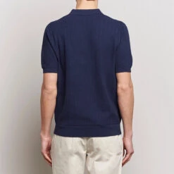 Navy Blue Knit Short Sleeve Linen-Cotton Polo Shirt - Stenströms -ETON Store 26093711r 4