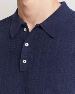 Navy Blue Knit Short Sleeve Linen-Cotton Polo Shirt - Stenströms -ETON Store 26093711r 5