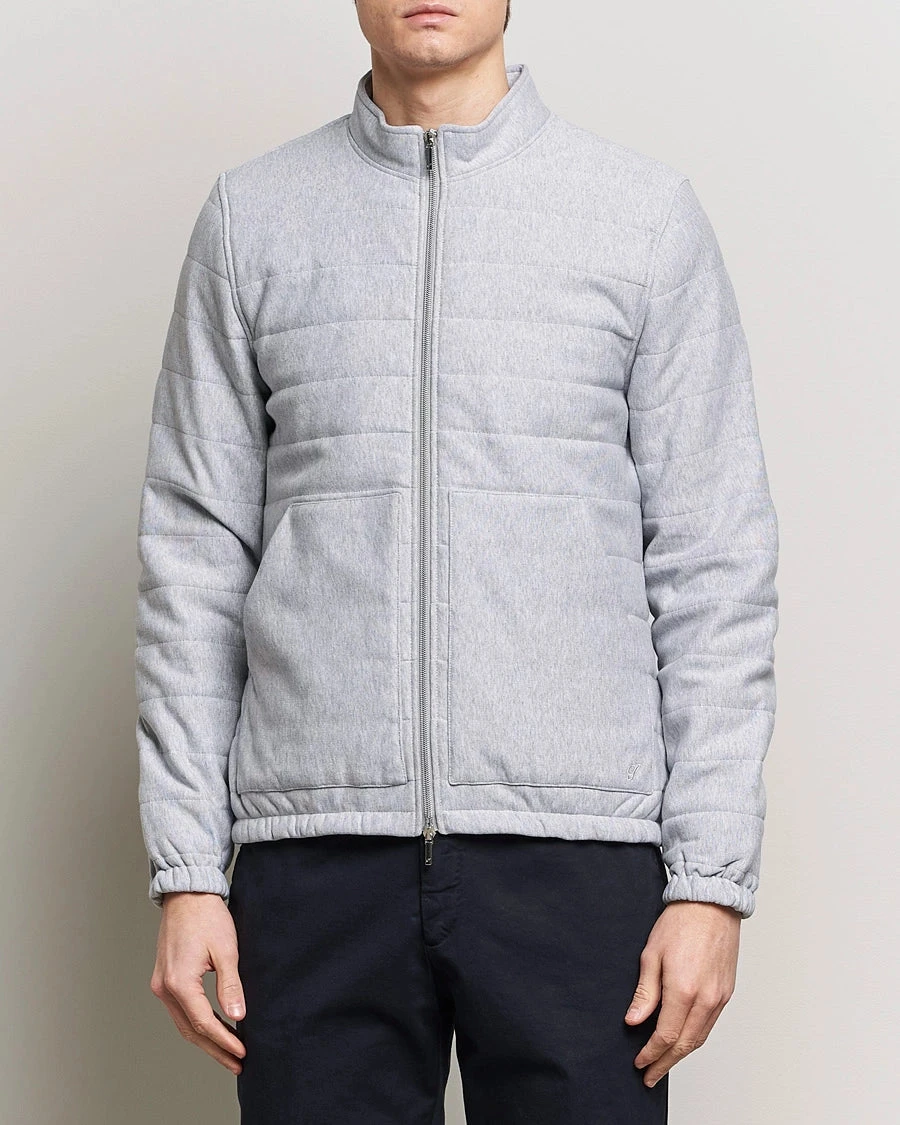 Light Grey Quilted Flannel Cotton Zip Jacket - Stenströms 3 Light Grey Quilted Flannel Cotton Zip Jacket - Stenströms
