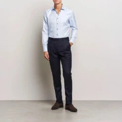 Blue Textured Twill Fitted Body Shirt W/ Contrast Details - Stenströms 12 Blue Textured Twill Fitted Body Shirt W/ Contrast Details - Stenströms -ETON Store 27483411r 2