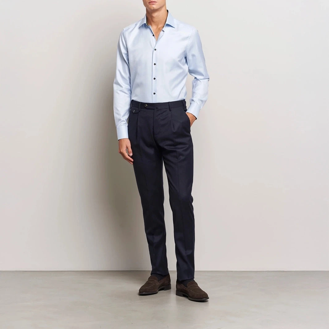 Blue Textured Twill Fitted Body Shirt W/ Contrast Details - Stenströms 6 Blue Textured Twill Fitted Body Shirt W/ Contrast Details - Stenströms - Image 4
