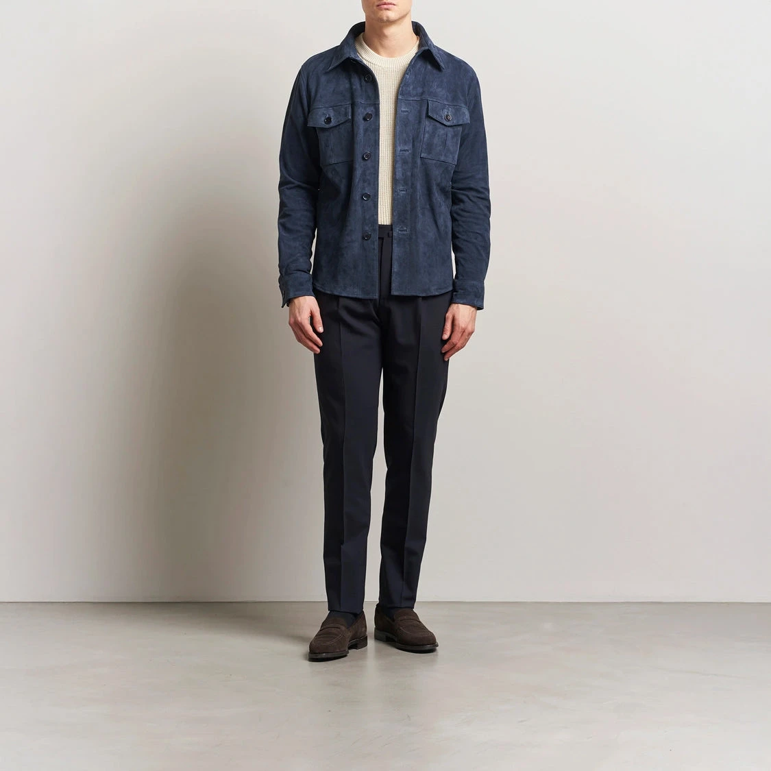 Navy Goat Suede Overshirt - Stenströms 4 Navy Goat Suede Overshirt - Stenströms - Image 2
