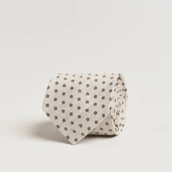 Beige Floral Woven Silk-Linen Tie - ETON
