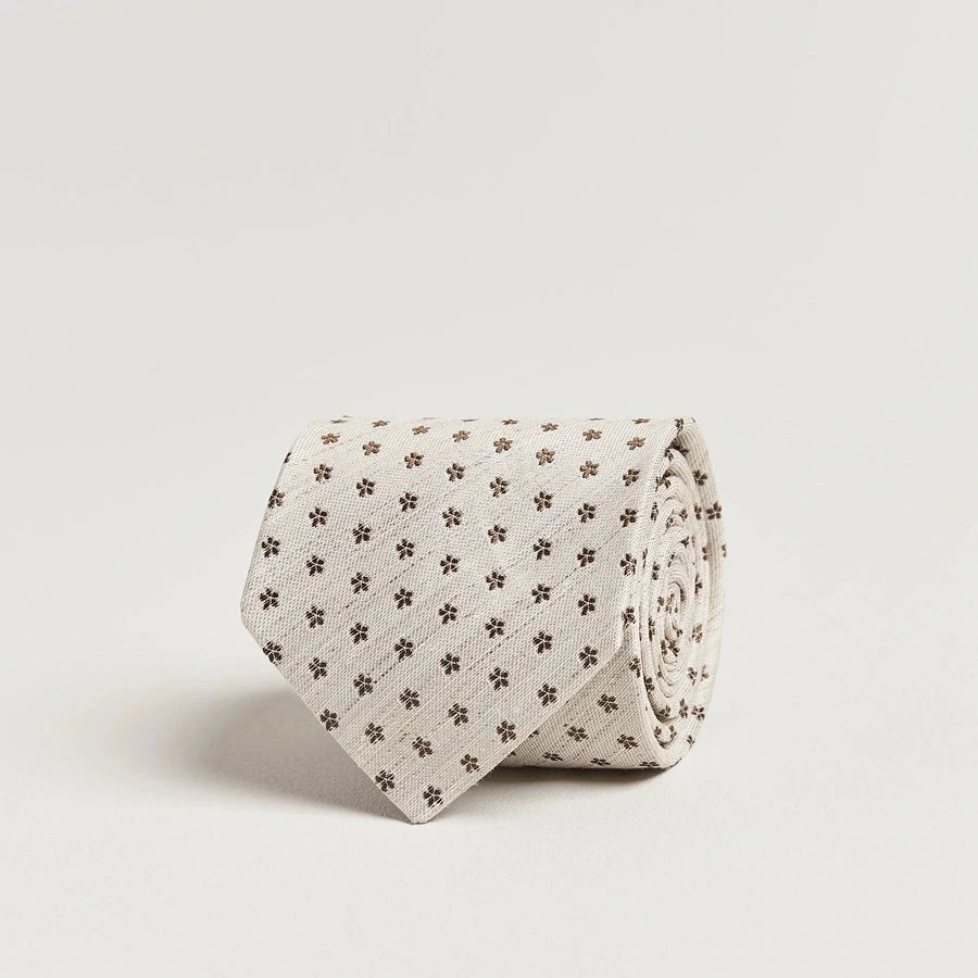 Beige Floral Woven Silk-Linen Tie - ETON 3 Beige Floral Woven Silk-Linen Tie - ETON