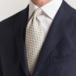 Beige Floral Woven Silk-Linen Tie - ETON 8 Beige Floral Woven Silk-Linen Tie - ETON -ETON Store 28157510 2