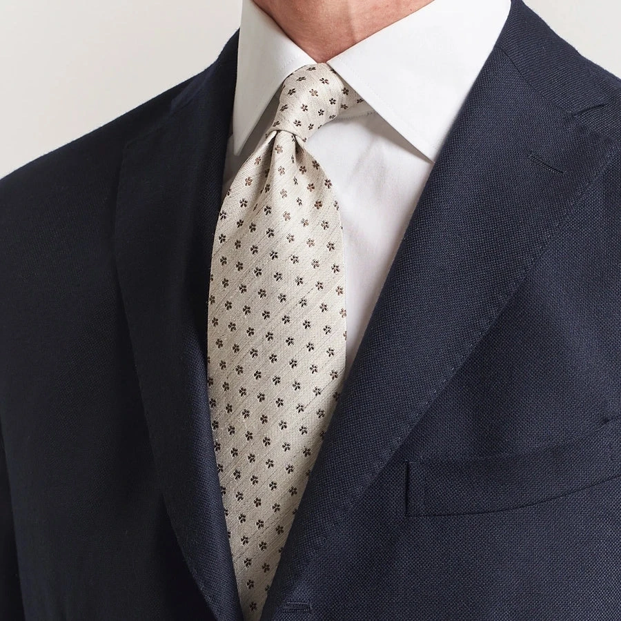 Beige Floral Woven Silk-Linen Tie - ETON 4 Beige Floral Woven Silk-Linen Tie - ETON - Image 2