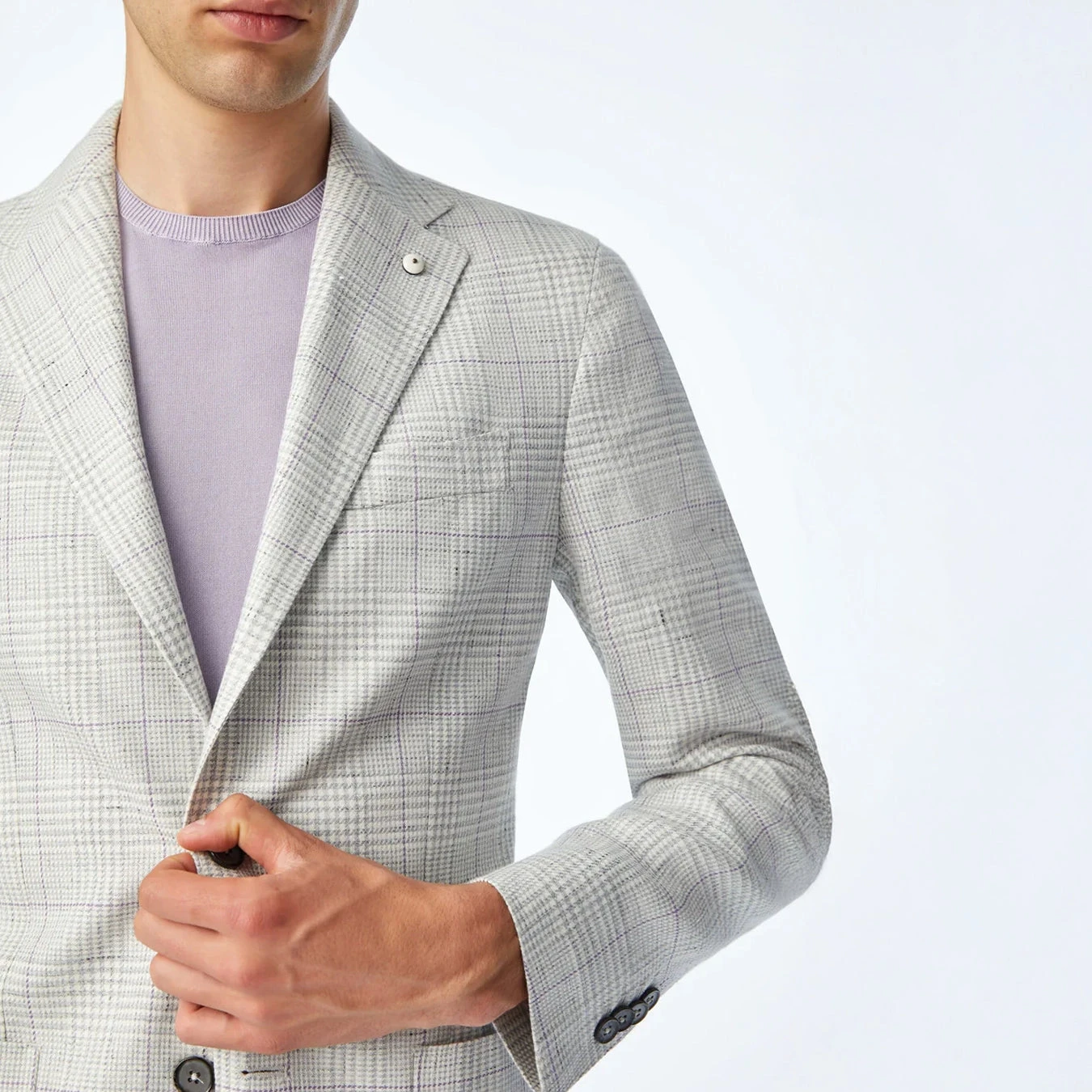 Light Gray Prince Of Wales Linen-Cotton Contemporary Fit Sport Jacket - L.B.M 1911 5 Light Gray Prince Of Wales Linen-Cotton Contemporary Fit Sport Jacket - L.B.M 1911 - Image 3