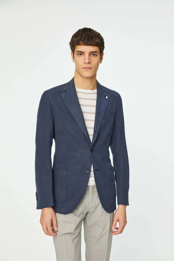 Blue Lyocell & Linen Unconstructed Jacket - LBM 1911 3 Blue Lyocell & Linen Unconstructed Jacket - LBM 1911