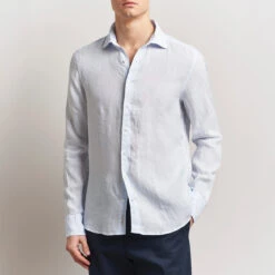 Light Blue Linen Casual Slimline Shirt - Stenströms