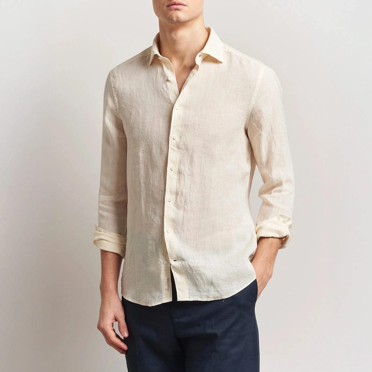 Butter Yellow Linen Casual Slimline Shirt - Stenströms 3 Butter Yellow Linen Casual Slimline Shirt - Stenströms