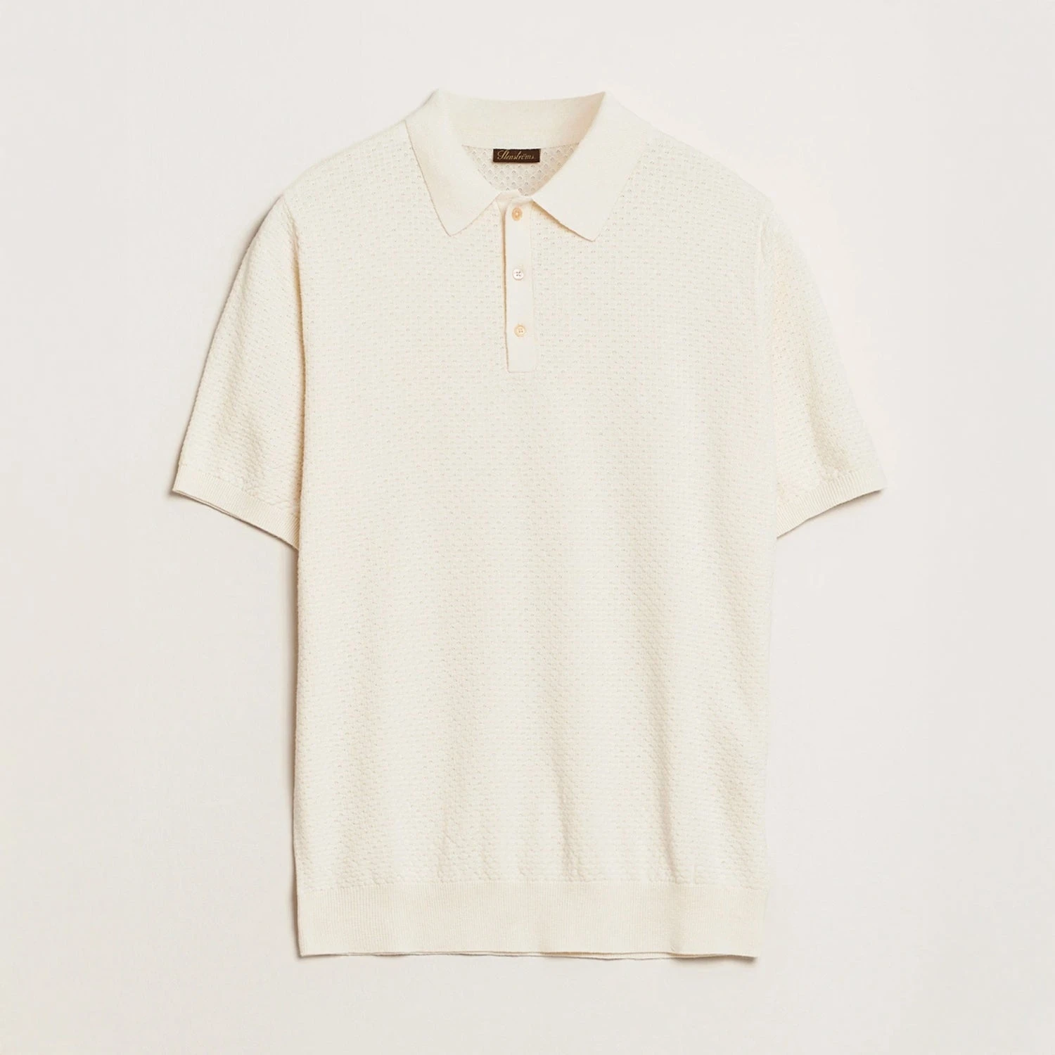 Offwhite Textured Cotton/Linen Polo Shirt - Stenströms 4 Offwhite Textured Cotton/Linen Polo Shirt - Stenströms - Image 2
